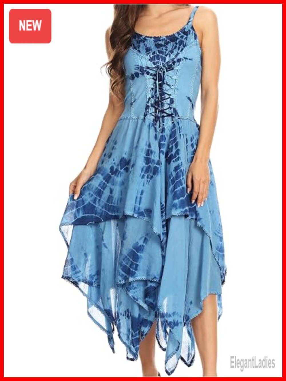 Lace Up Corset Bodice Handkerchief Hem Dress - One Size